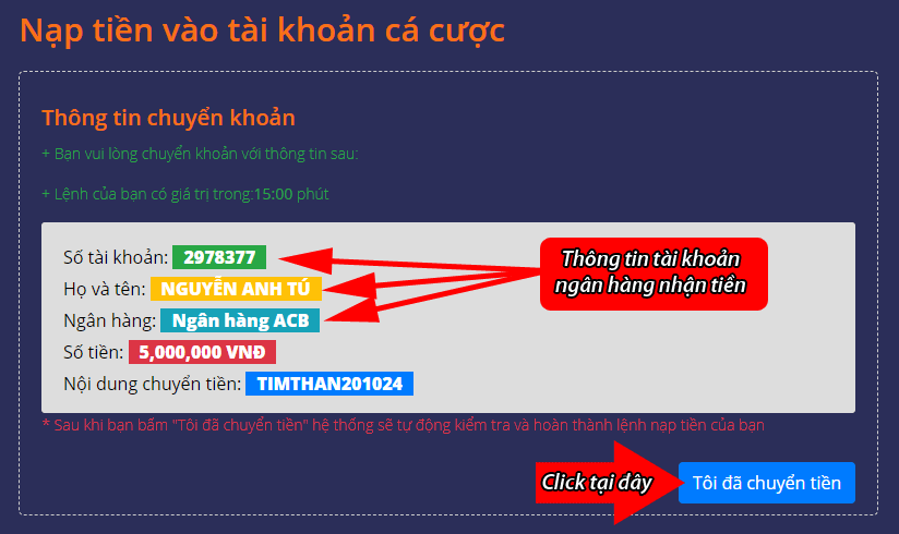 Chuyển tiền vào tài khoản nhận tiền tongdaga.me