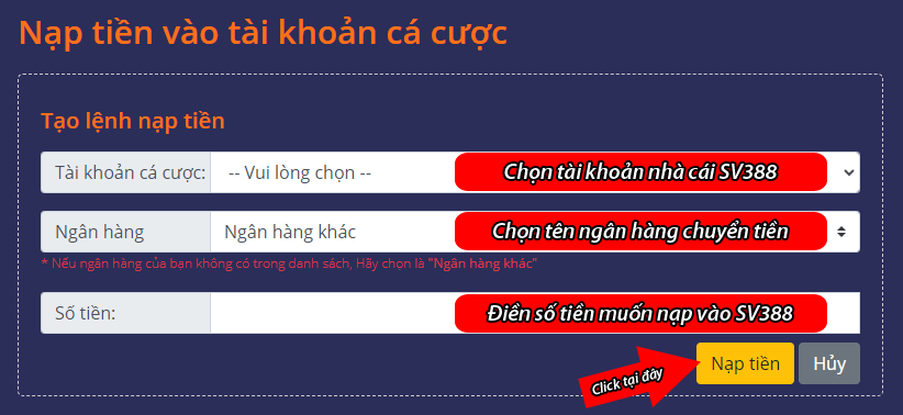 tạo lệnh nạp tiền SV388